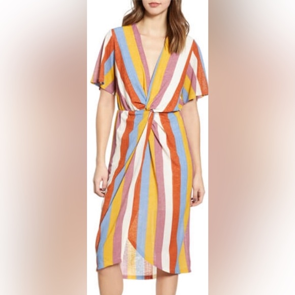 All in Favor Dresses & Skirts - All In Favor Nordstrom muted rainbow stripes warp midi dress XS Mermaidcore